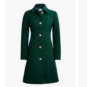 J. Crew Dark Green Wool Blend Pea Coat with Gold Buttons